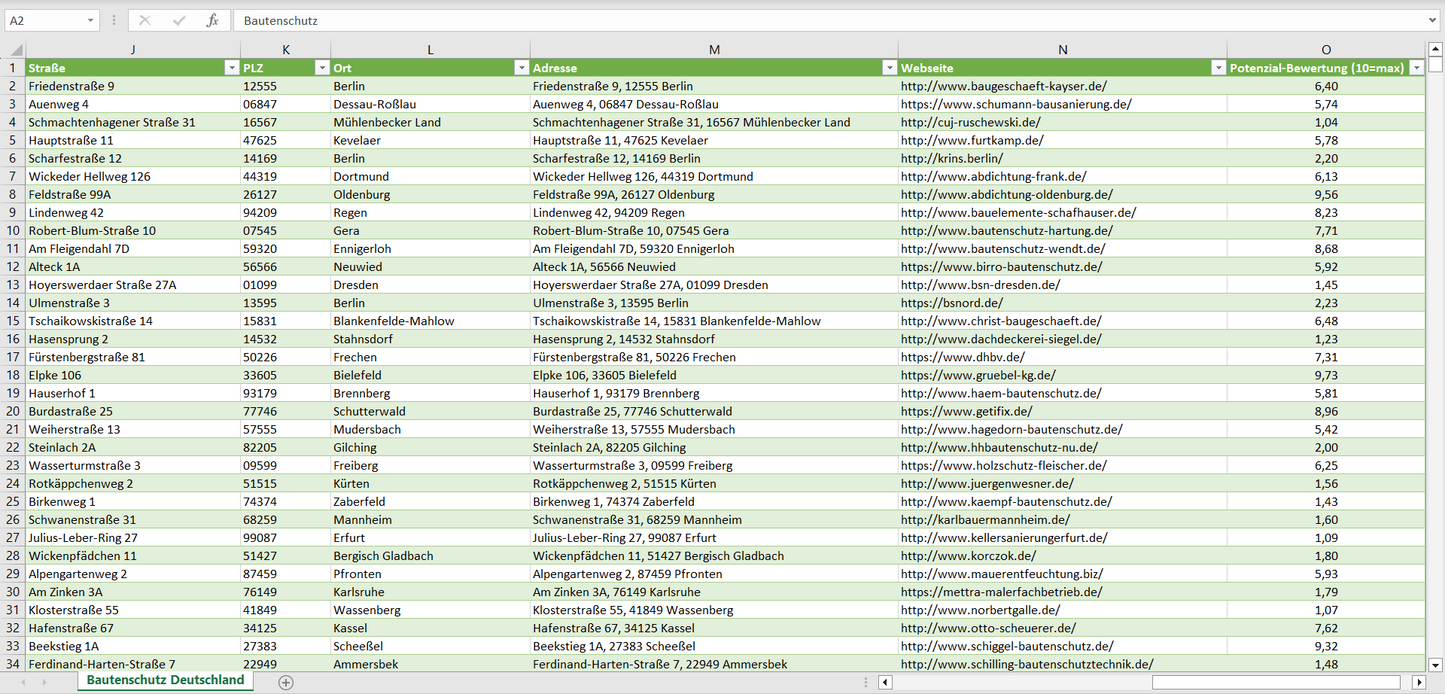 Weitere Vorschau der Liste mit den Bautenschutz-Adressen