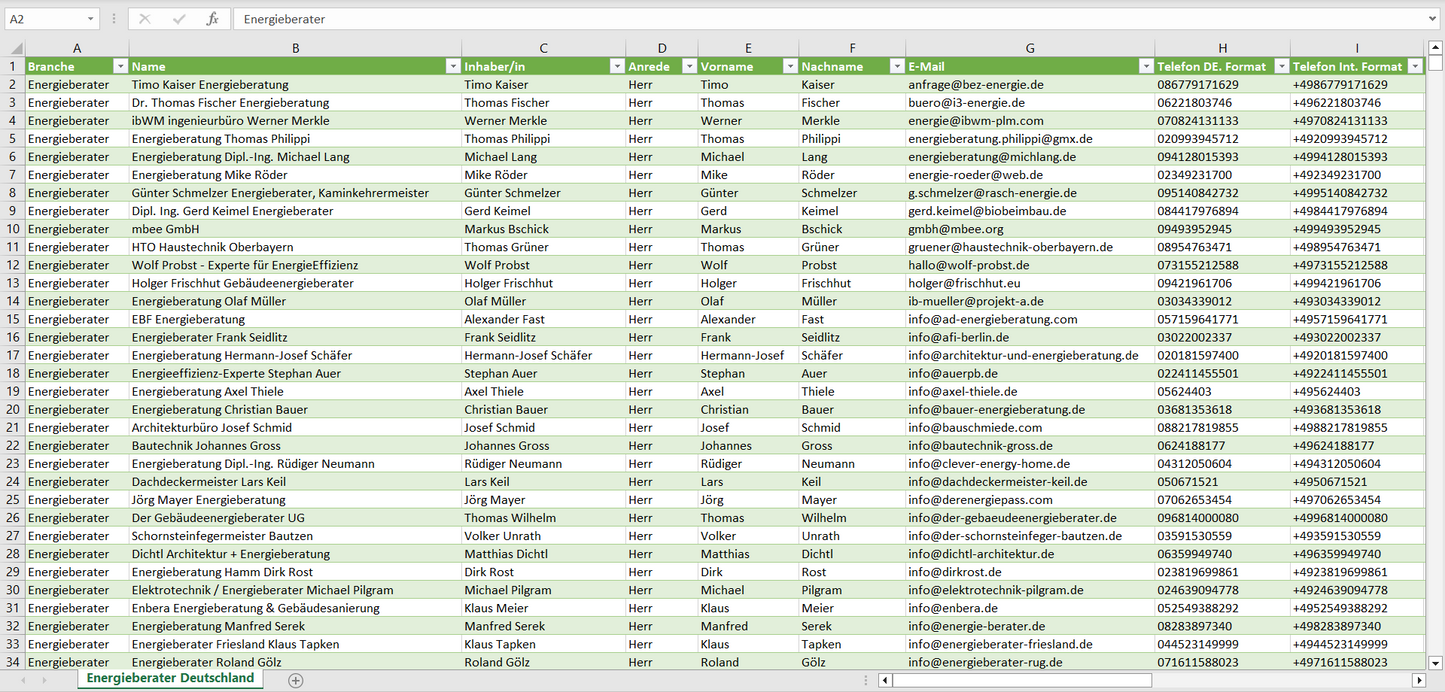 Vorschau der Liste mit den Energieberater Adressen