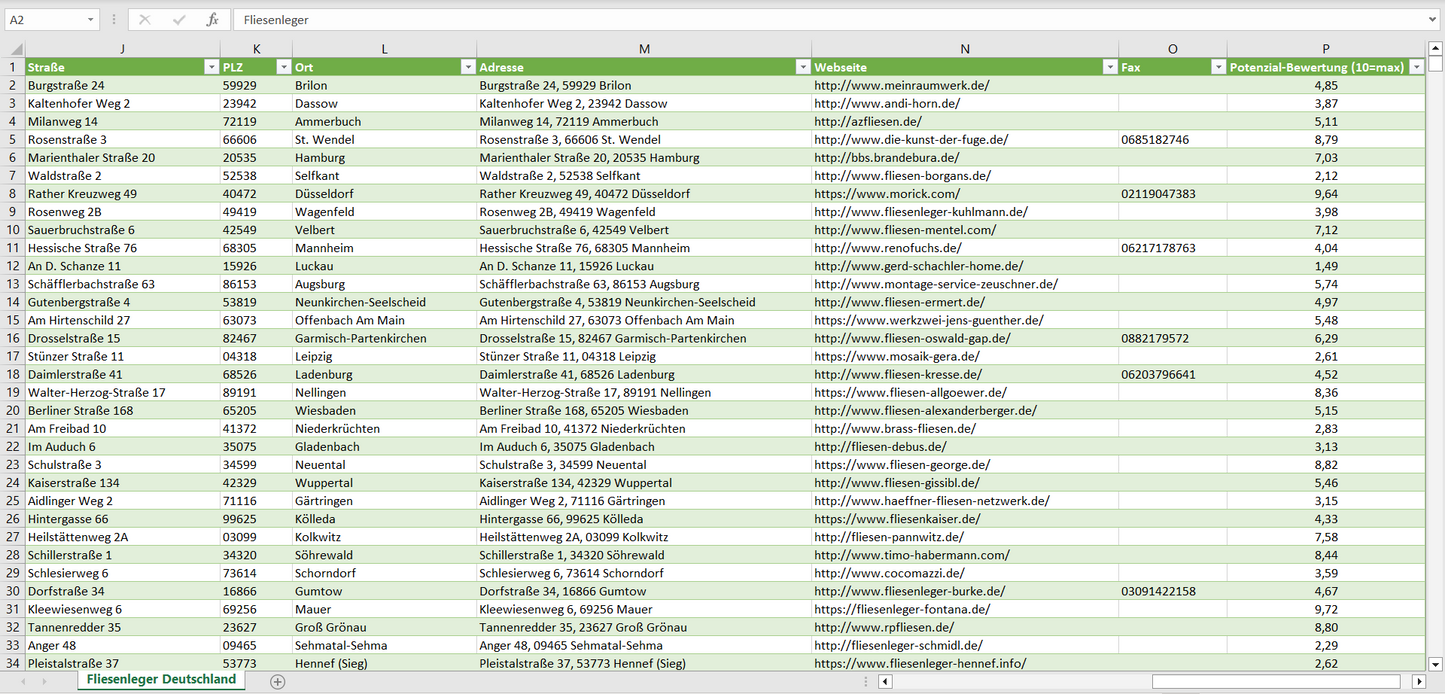 Weitere Vorschau der Liste mit den Fliesenleger Adressen