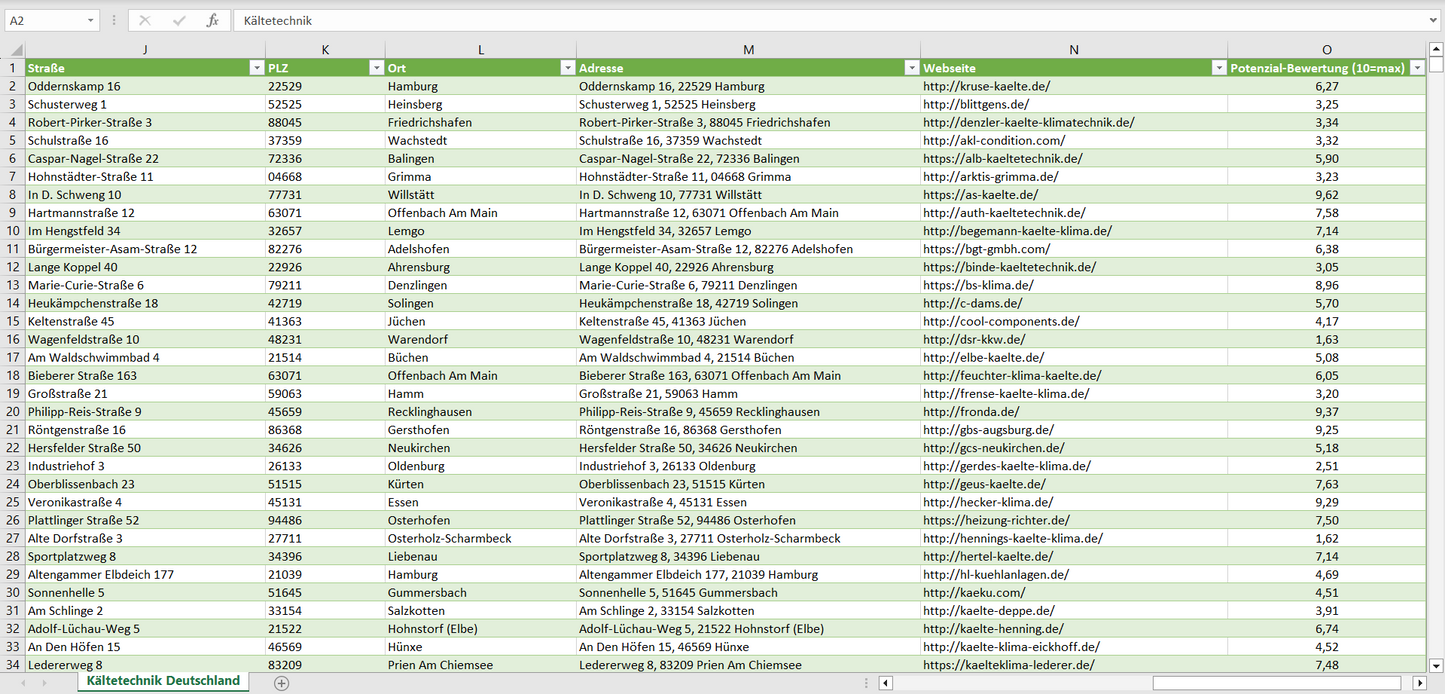 Weitere Vorschau der Liste mit den Adressen der Kältetechnik-Betriebe