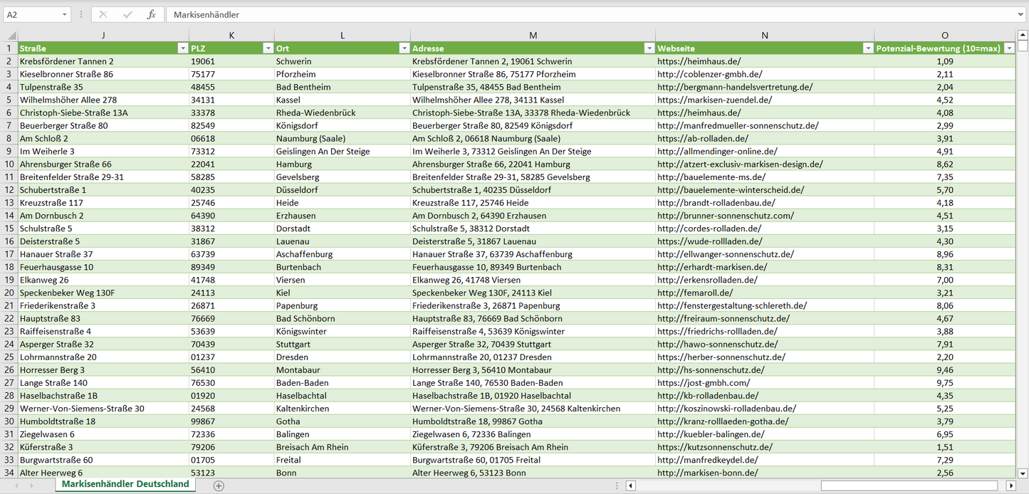 Weitere Vorschau der Liste mit den Markisenhändler Adressen