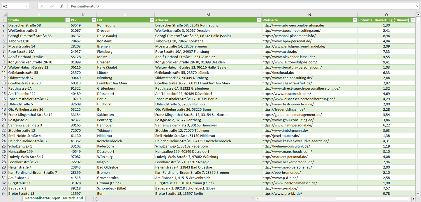 Weitere Vorschau der Liste mit den Personalberatungen Adressen
