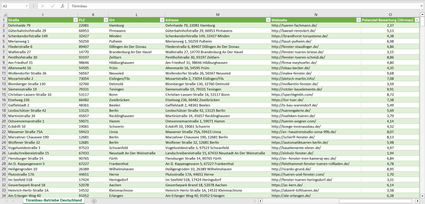 Weitere Vorschau der Liste mit den Adressen der Türenbau-Betriebe