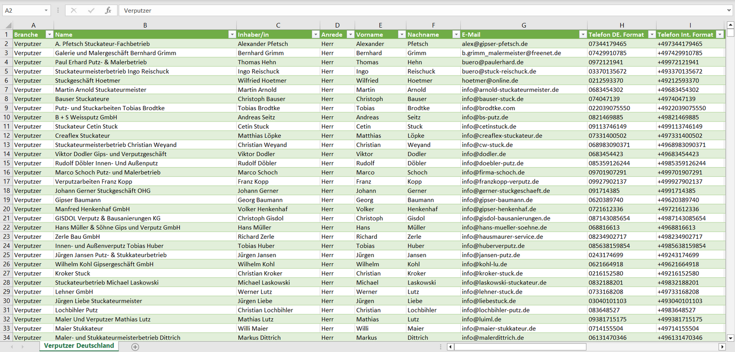 Vorschau der Liste mit den Adressen der Verputzer-Betriebe