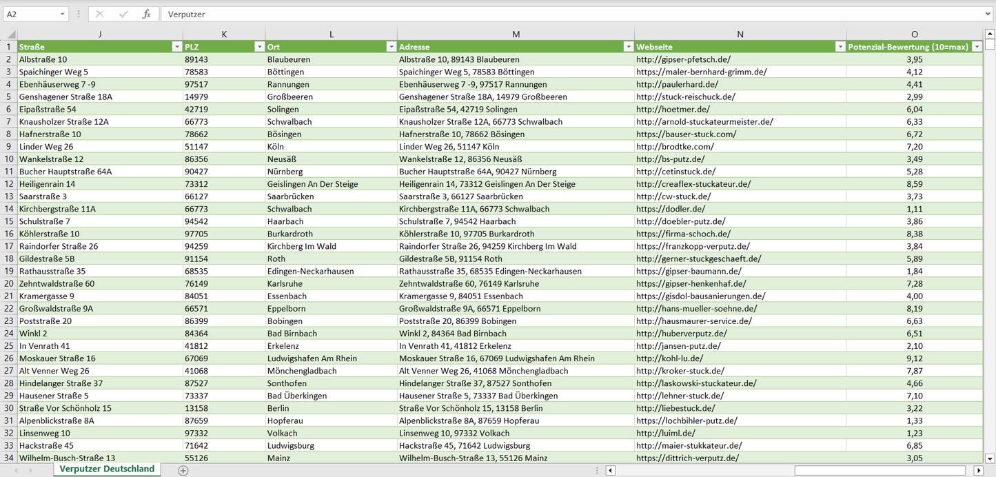 Weitere Vorschau der Liste mit den Adressen der Verputzer-Betriebe
