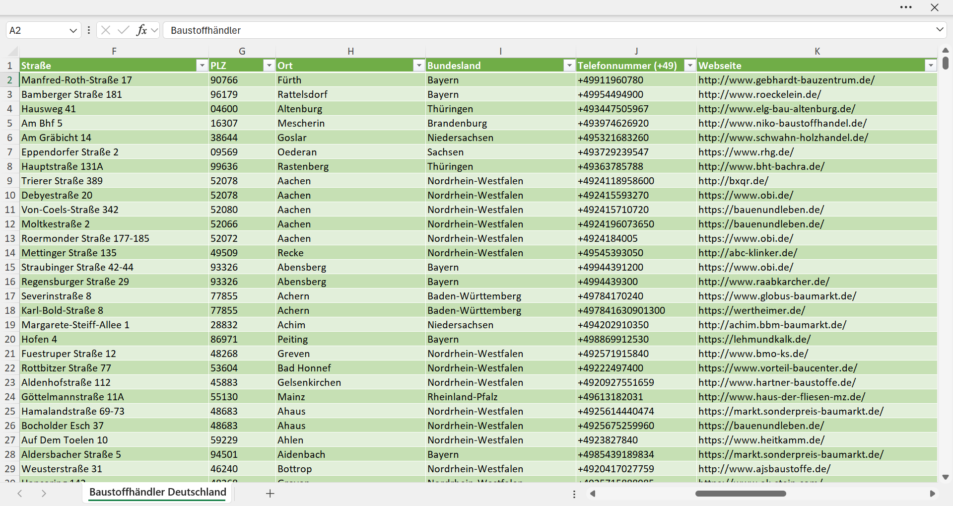 Weitere Vorschau der Liste mit den Baustoffhandel Adressen