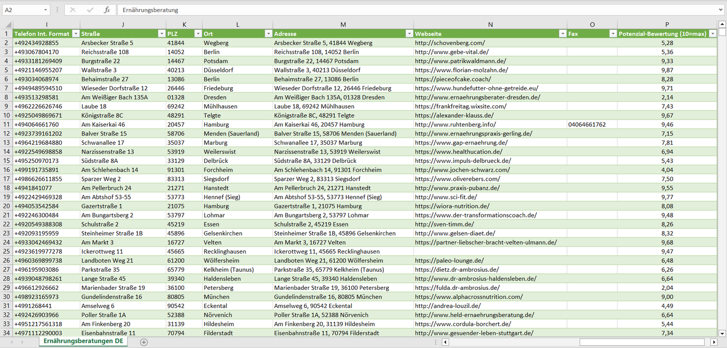 Weitere Vorschau der Liste mit den Adressen der Ernährungsberatungen