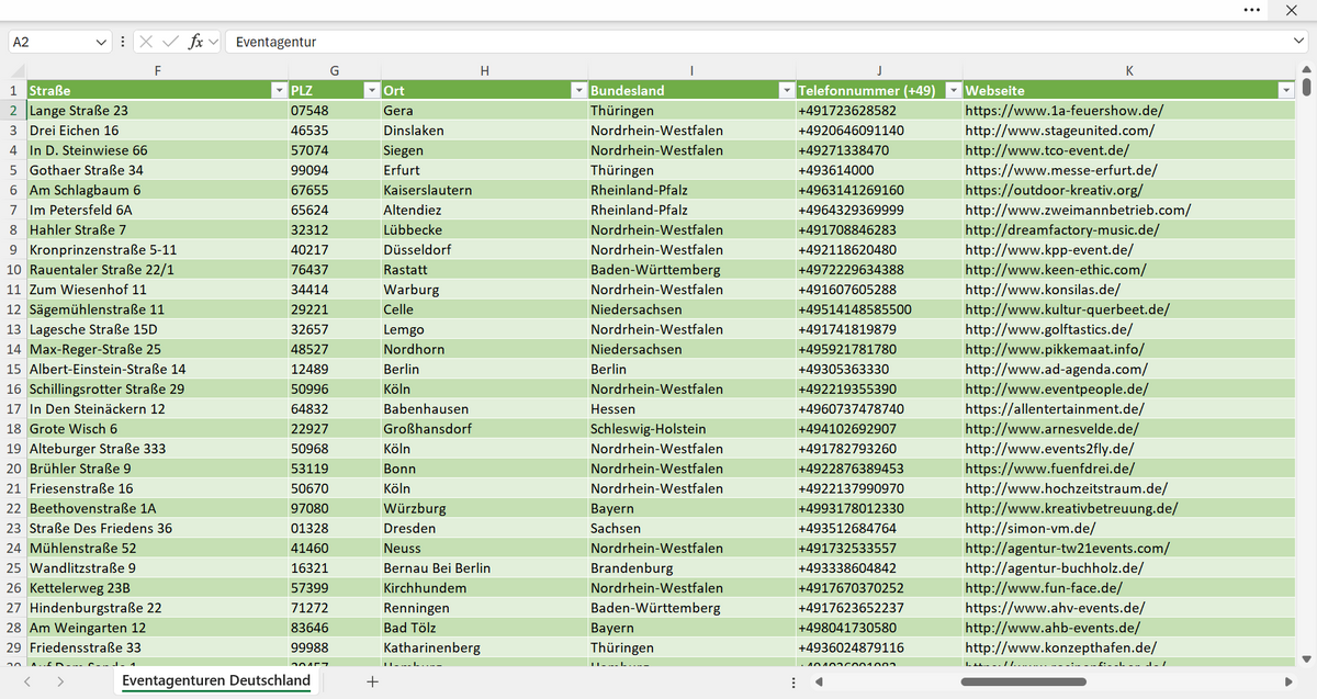 Weitere Vorschau der Liste mit den Eventagentur Adressen