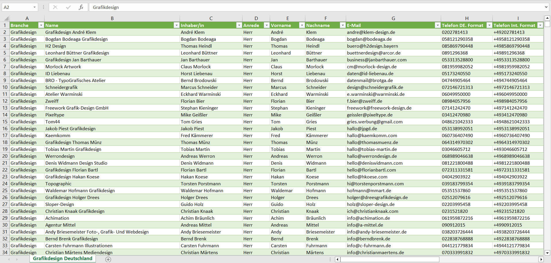 Vorschau der Liste mit den Grafikdesigner Adressen