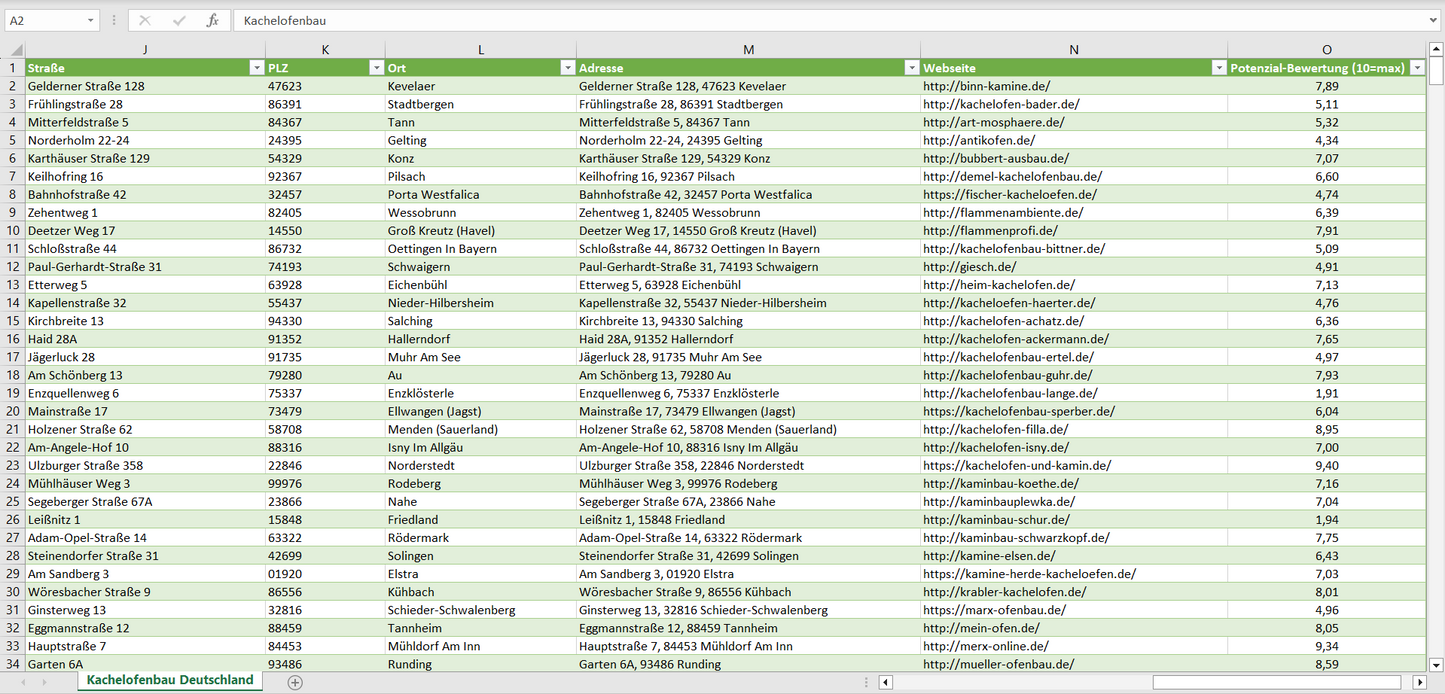 Weitere Vorschau der Liste mit den Adressen der Kachelofenbau-Betriebe