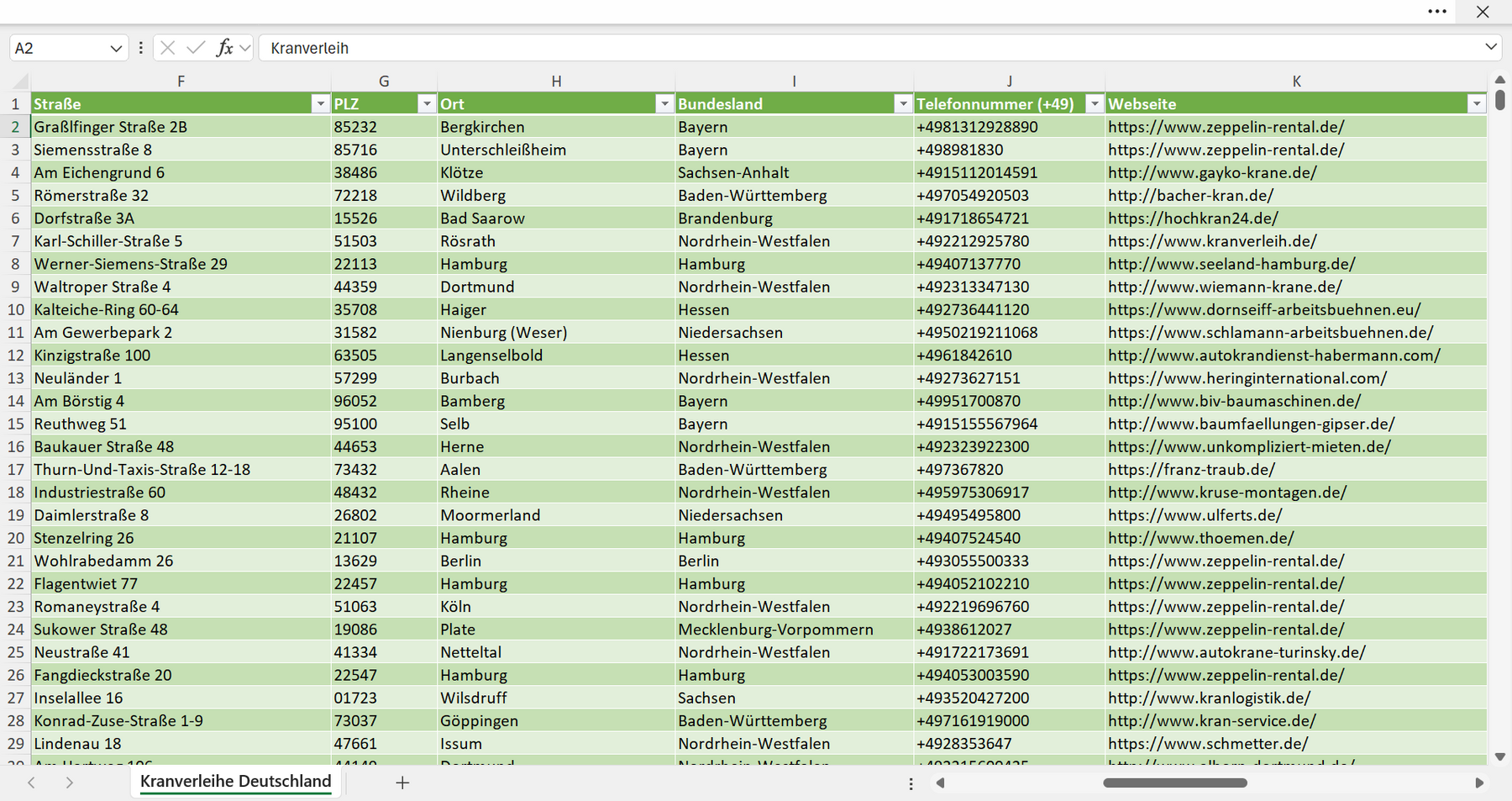 Weitere Vorschau der Liste mit den Kranverleih Adressen
