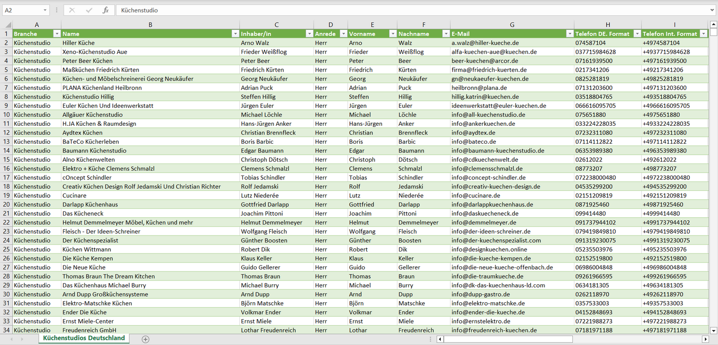 Vorschau der Liste mit den Küchenstudio Adressen