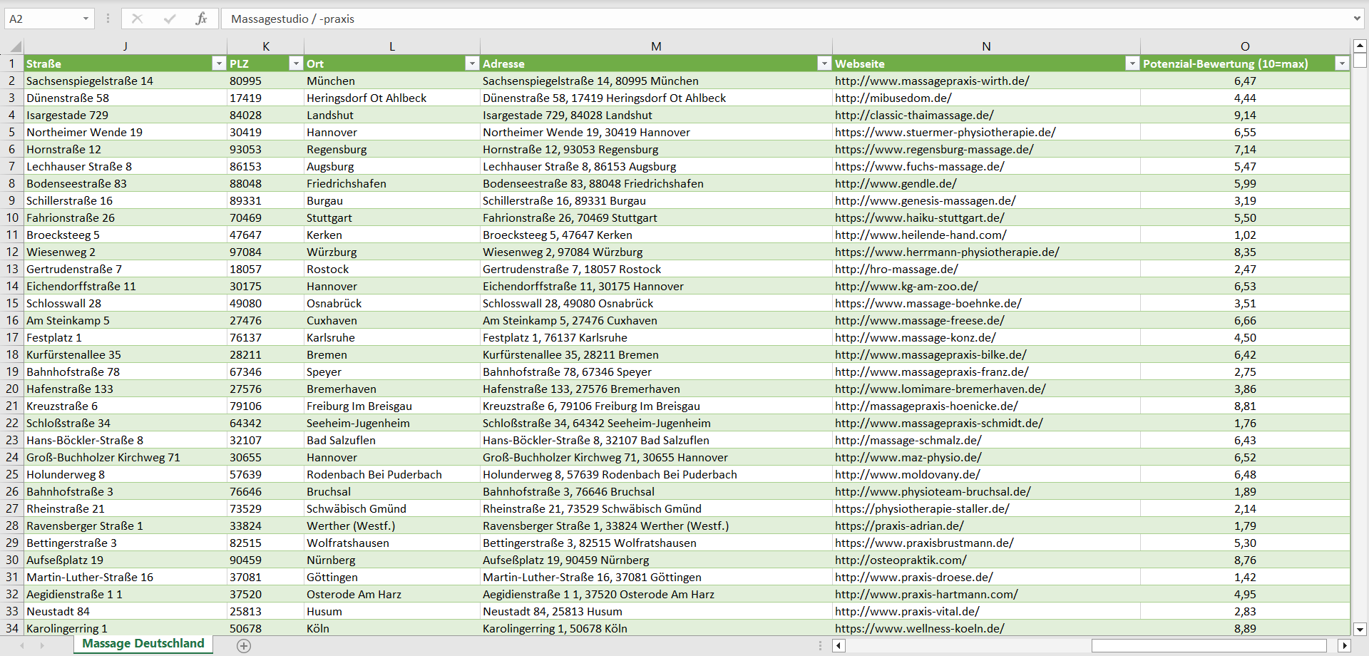 Weitere Vorschau der Liste mit den Massagestudio Adressen