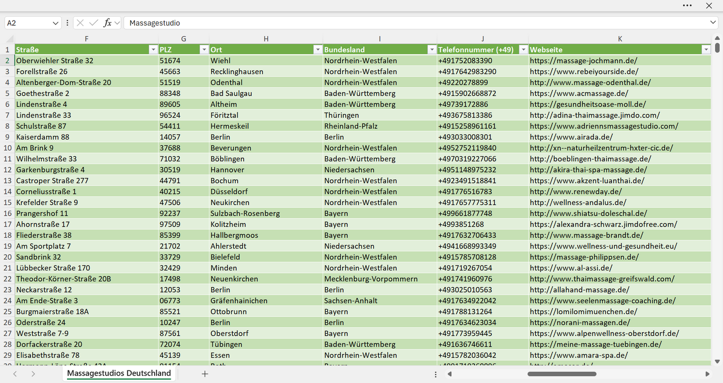 Weitere Vorschau der Liste mit den Massagestudio Adressen