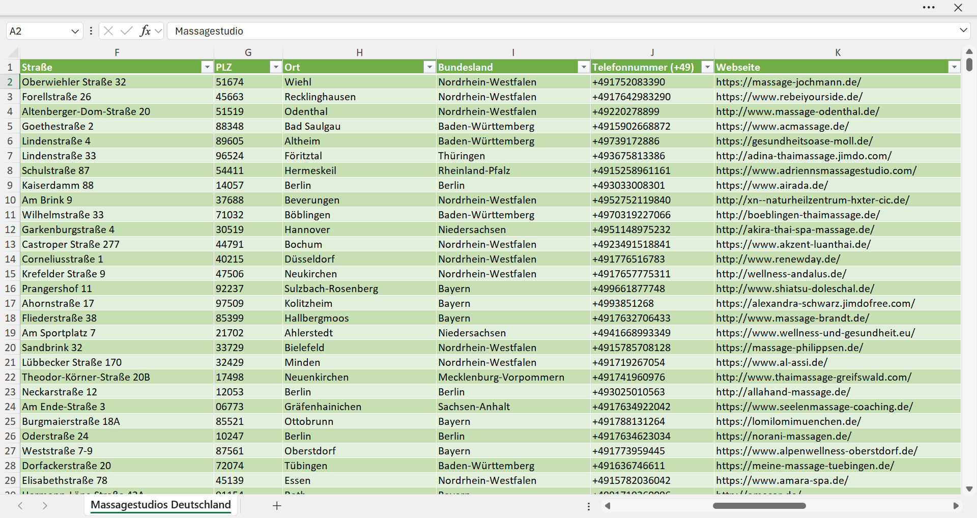 Weitere Vorschau der Liste mit den Massagestudio Adressen