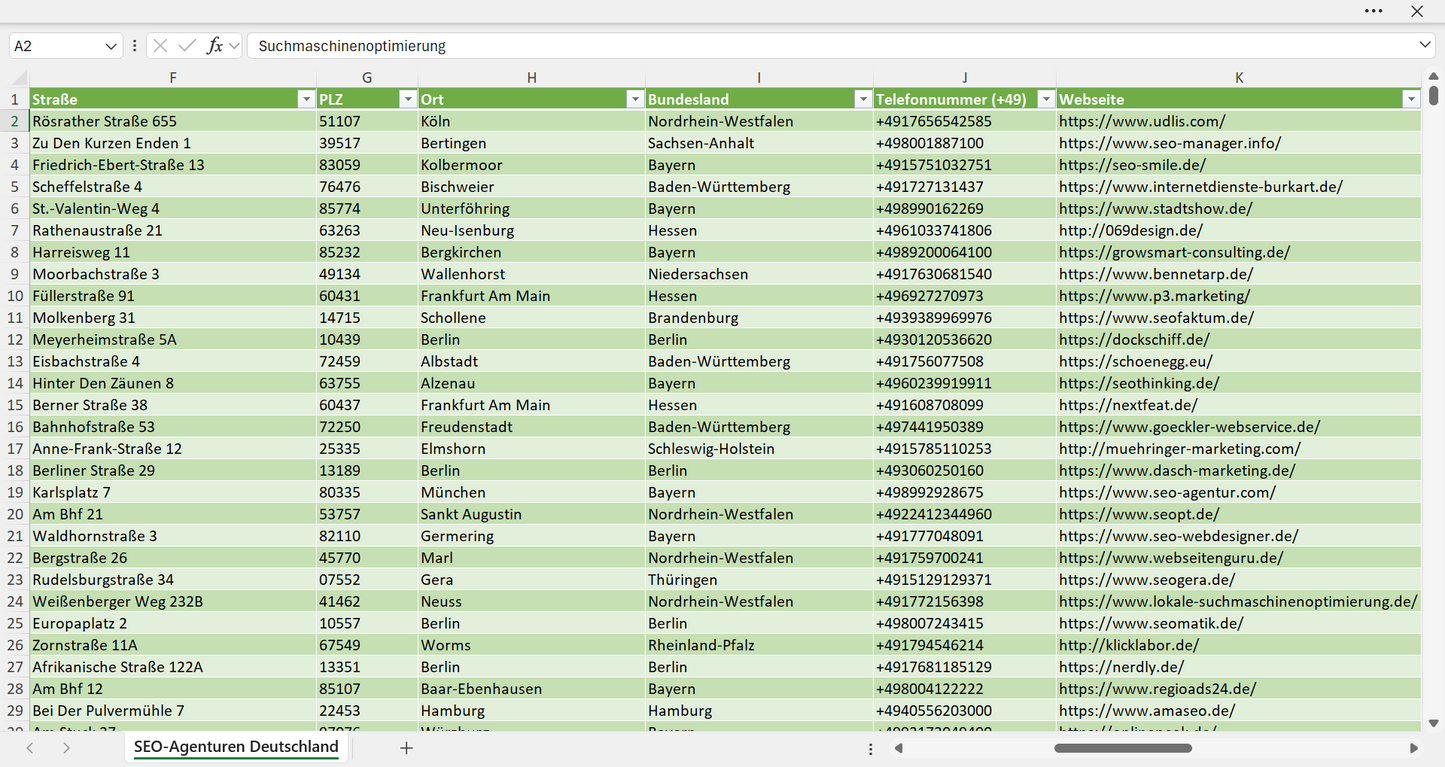 Weitere Vorschau der Liste mit den Adressen der SEO-Agenturen