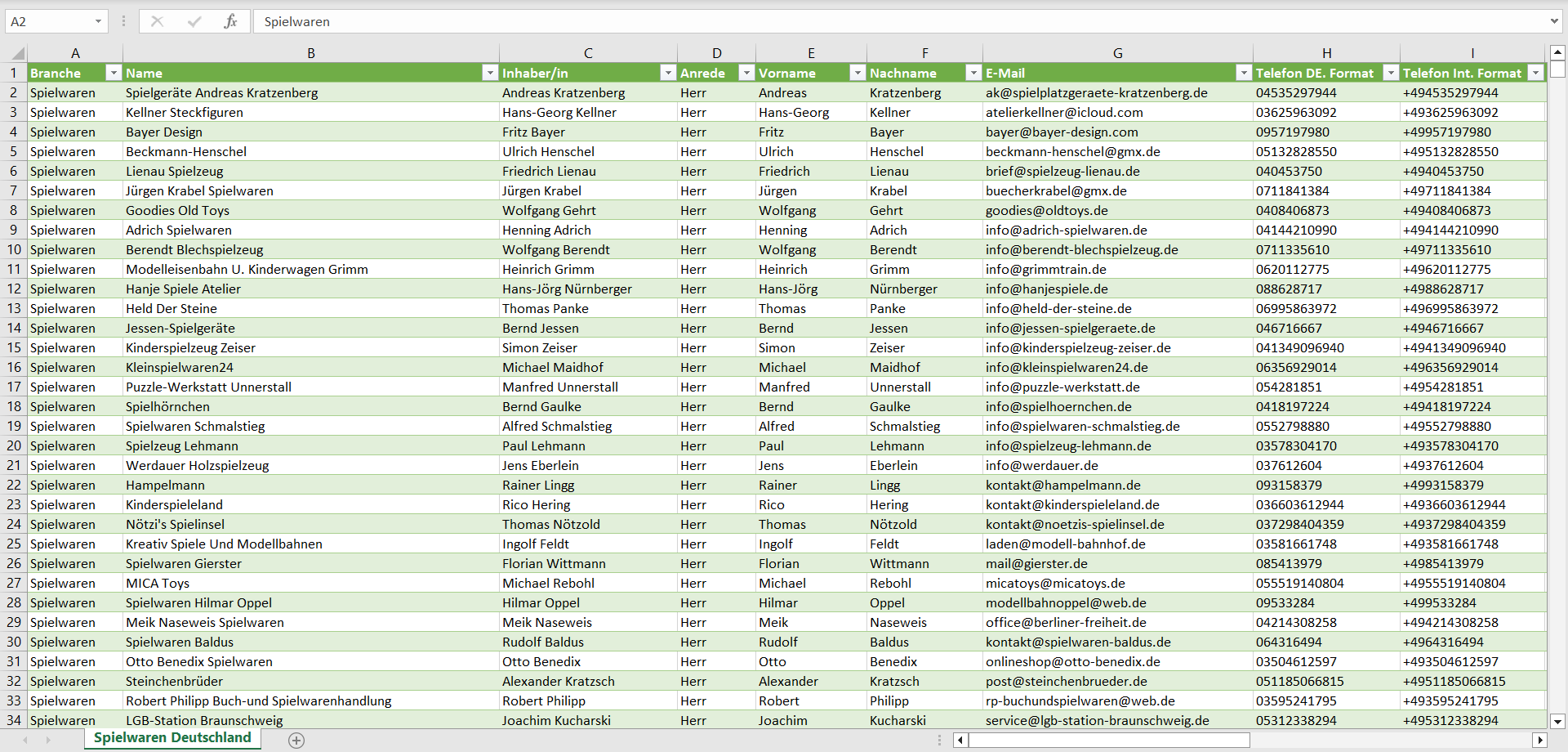 Vorschau der Liste der Spielwarenladen Adressen