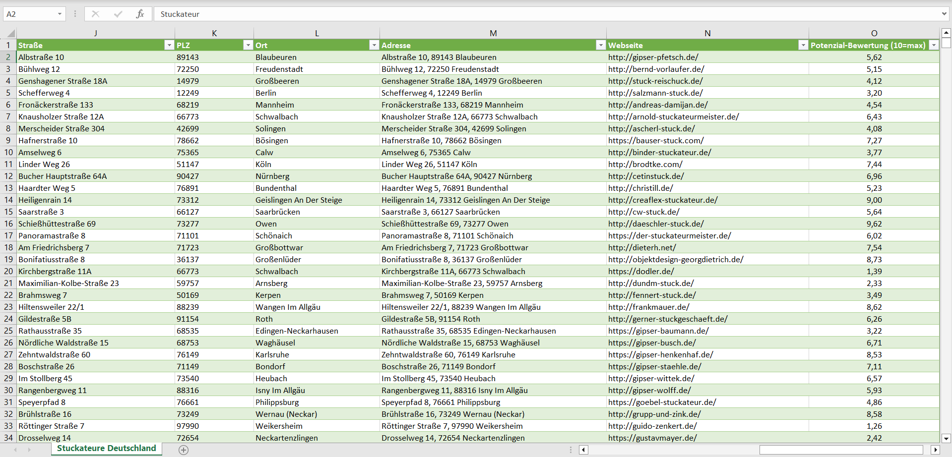 Weitere Vorschau der Liste mit den Stuckateur Adressen