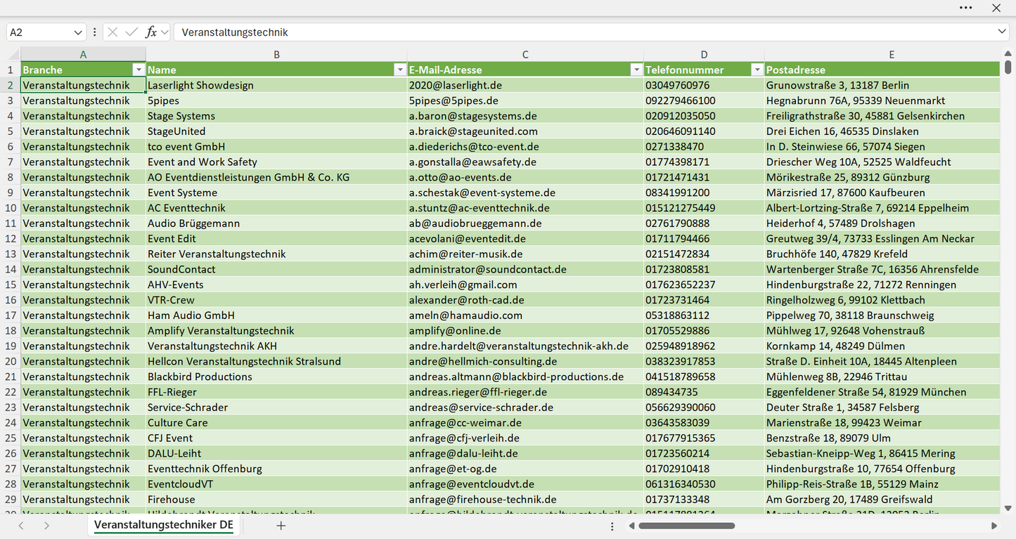 Vorschau der Liste mit den Veranstaltungstechnik Adressen
