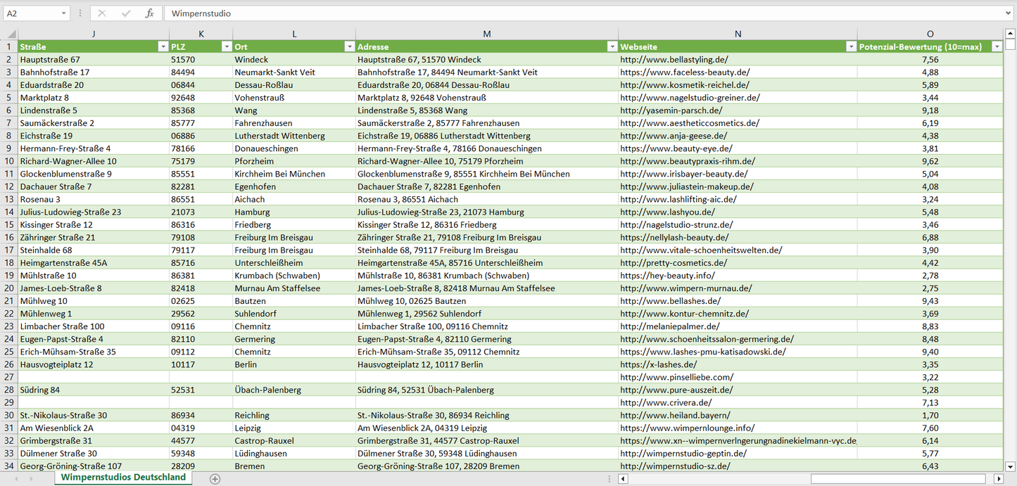 Weitere Vorschau der Liste mit den Wimpernstudio Adressen