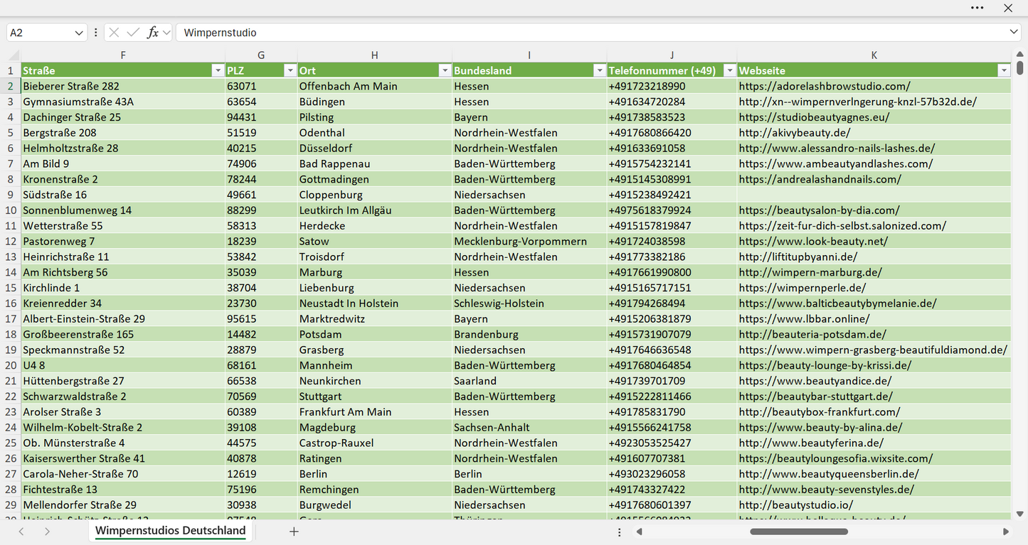 Weitere Vorschau der Liste mit den Wimpernstudio Adressen